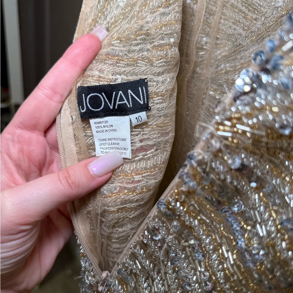 Jovani Gold Beaded Sequin Evening Gown - Picture 9 of 16